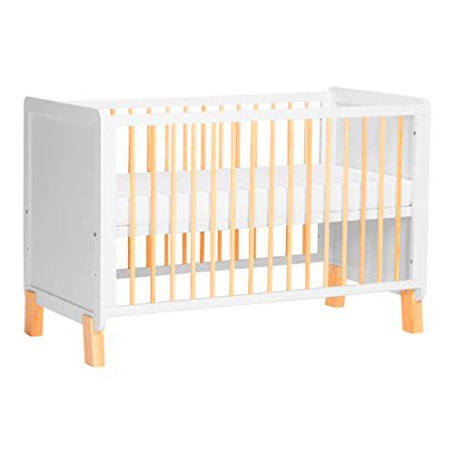 Kinderkraft Baby wooden cot NICO guardrail + mattress white