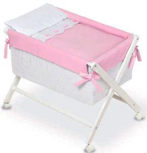 Bimbi Class - Minicuna, 68 x 90 x 71 cm, color blanco y rosa