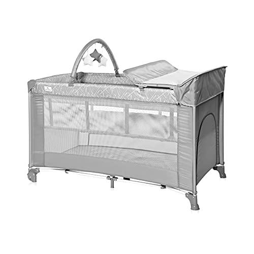 Torino 2 Plus Lorelli - Cuna Plegable de 2 Niveles, Color Gris