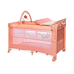 Torino 2 Plus Lorelli - Cuna Plegable de 2 Niveles, Color Rosa