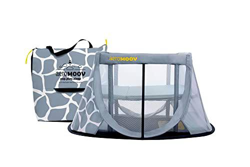 Cuna de Viaje Aeromoov para bebé plegable e instantánea con colchón configurable a dos alturas y bolsa de transporte (color Jirafa gris