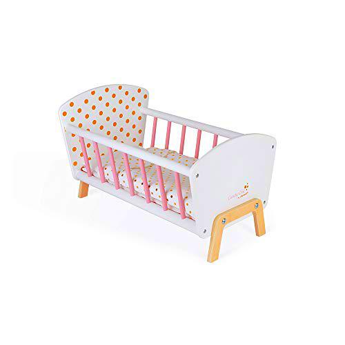 Janod - Cama Candy Chic - Cama de madera para bebés con colchón + manta + almohada