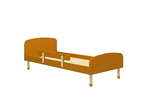 Cunas marca Flexa. Modelo Cama individual mostaza con barrera de seguridad 90 x 200 cm