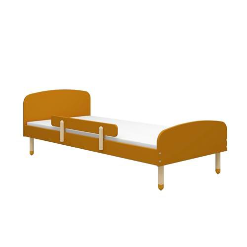 Cunas marca Flexa. Modelo Cama individual mostaza con barrera de seguridad 90 x 190 cm
