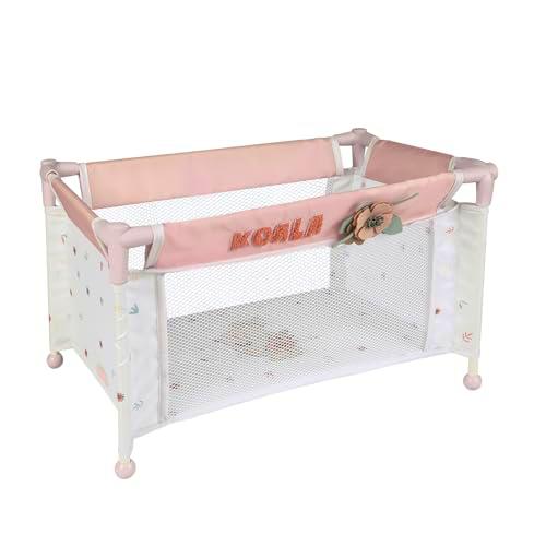 DE CUEVAS TOYS- Cuna de Viaje para muñecas Koala, Color Blanco y Rosa