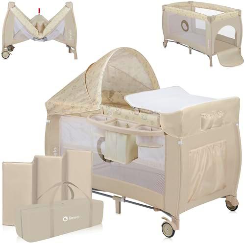 lionelo Sven Plus 2en1 Cuna de Viaje y Parque de bebés 0-36M para niños hasta 15 kg Función de Cambiador Mosquitero Apertura Lateral con Cremallera Ajuste de Altura Gris y Turquesa (Beige Latte)