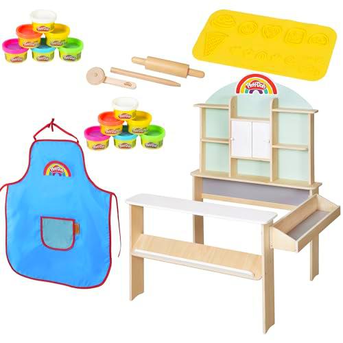roba x Play-Doh Tienda para Niños - Set de Juego de Madera Certificada FSC con 12 Botes de Plastilina