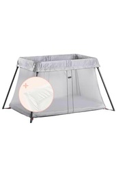 BabyBjörn Cuna de Viaje Light, con Sábana Ajustable para Cuna de Viaje Light, Plata