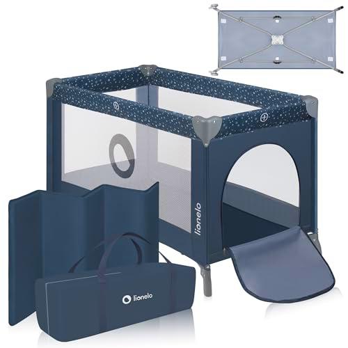 LIONELO Stefi Cuna Bebe Parque Infantil Bebe Apertura Lateral colchoneta protección contra el Plegado LockGuard Lados de Tela de Malla Bolso de Transporte (Gris) (Blue Grey)