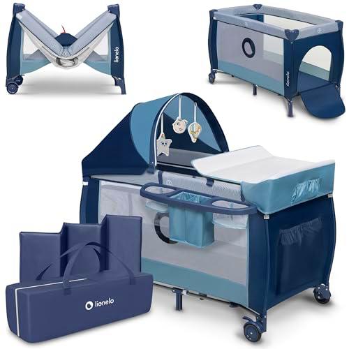lionelo Sven Plus Cuna de Viaje para bebés 0-36M para niños hasta 15 kg Función de Cambiador Mosquitero Apertura Lateral con Cremallera Ajuste de Altura (Azul Oscuro)