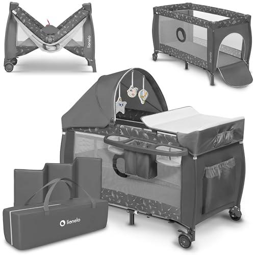 lionelo Sven Plus Cuna de Viaje para bebés 0-36M para niños hasta 15 kg Función de Cambiador Mosquitero Apertura Lateral con Cremallera Ajuste de Altura (Gris)